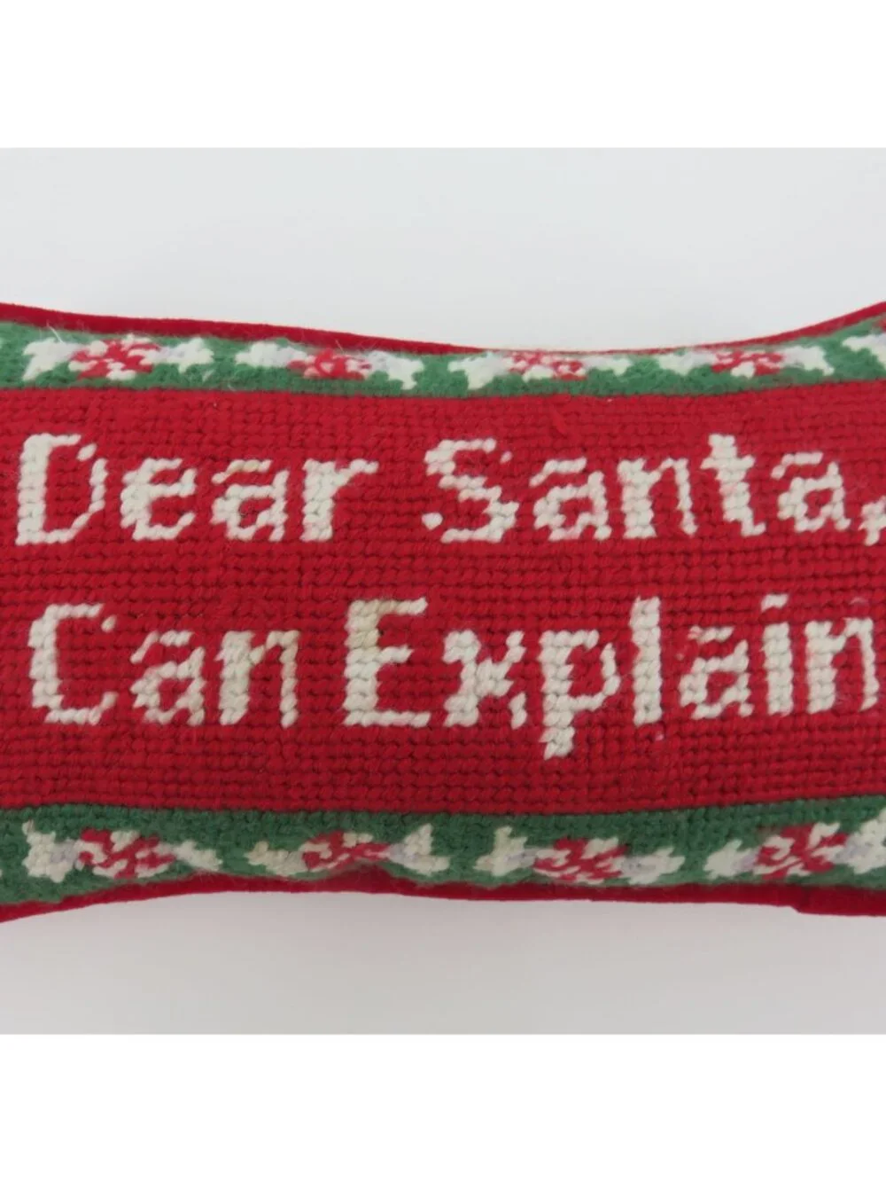 Dear Santa I Can Explain Needlepoint Red Green Peppermint Candy Christmas Pillow